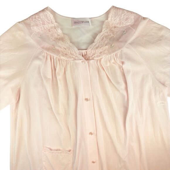 Shadowline Robe Womens M Vintage Nylon Floral Lace Pink 3/4 Sleeve Lightweight - Picture 3 of 15